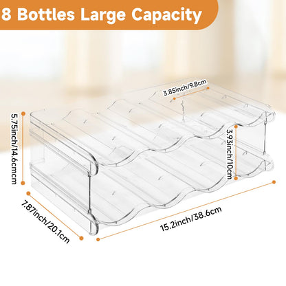 Stackable Water Bottle Organizer, Large Compartment Water Bottle Holder, 4 Tier Clear Water Bottle Organizer for Cabinet, Bottle Rack for Kitchen Organization and Storage - Hold 16 Bottles