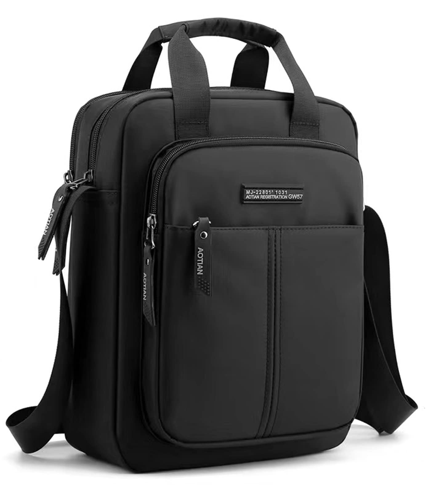 natyrlpog Men's Shoulder Bag Nylon Crossbody Bag Waterproof Casual Black Messenger Bag for Work Travel, Black