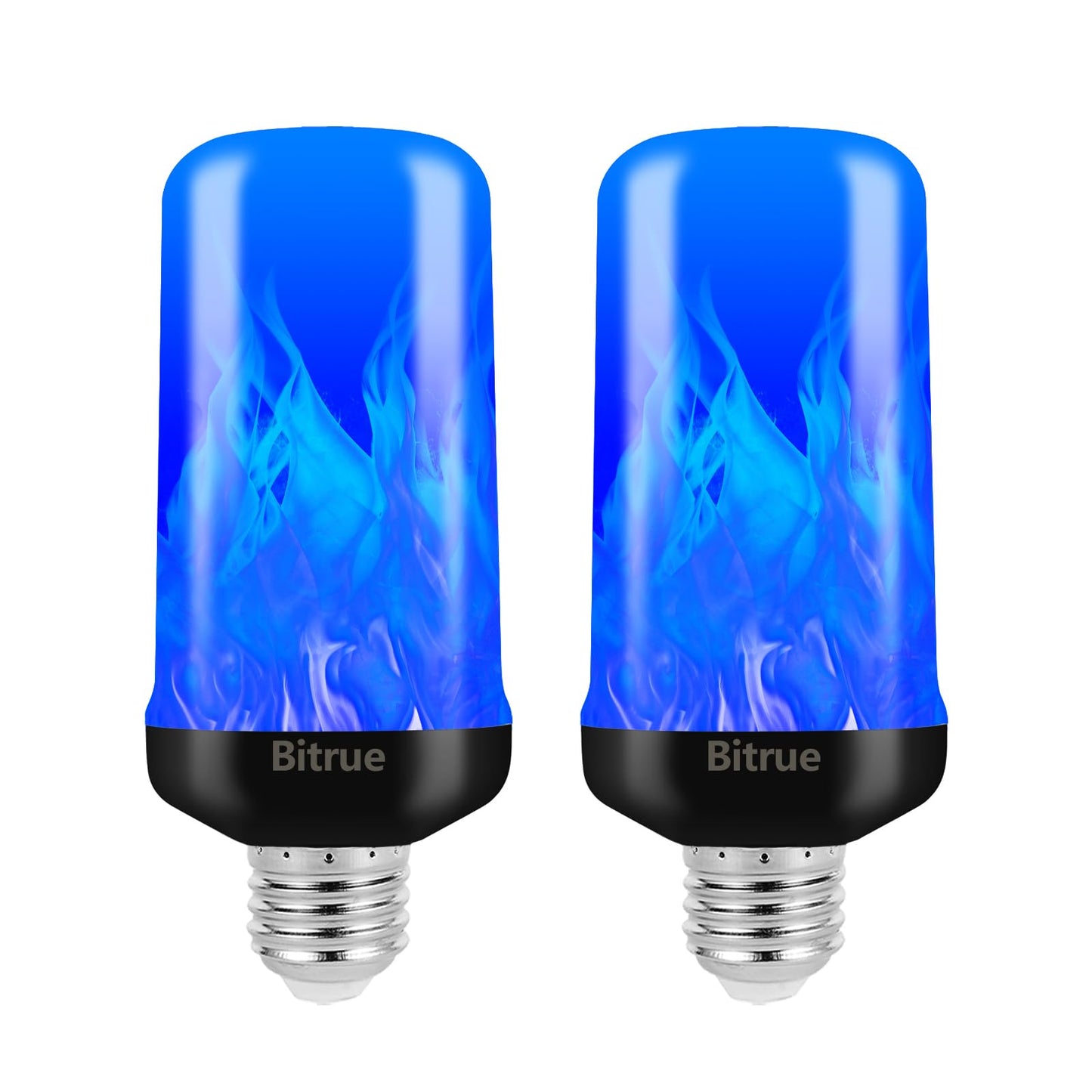 Bitrue LED Flame Light Bulbs, 4 Modes Blue Flame Effect Bulbs, E26 Base Fire Light Bulb with Gravity Sensor, Flickering Light Bulbs for Halloween Home Decor(Blue 2 Pack)