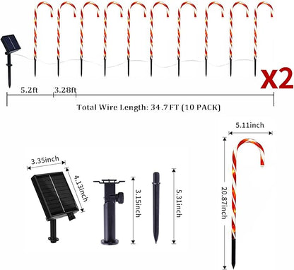 Christmas Decorations, 20 Pcs Christmas Candy Cane Lights, 21'' Solar Pathway Lights with 8 Lighting Modes, Waterproof Garden Lights for Outdoor Christmas Patio Yard Walkway Decorations