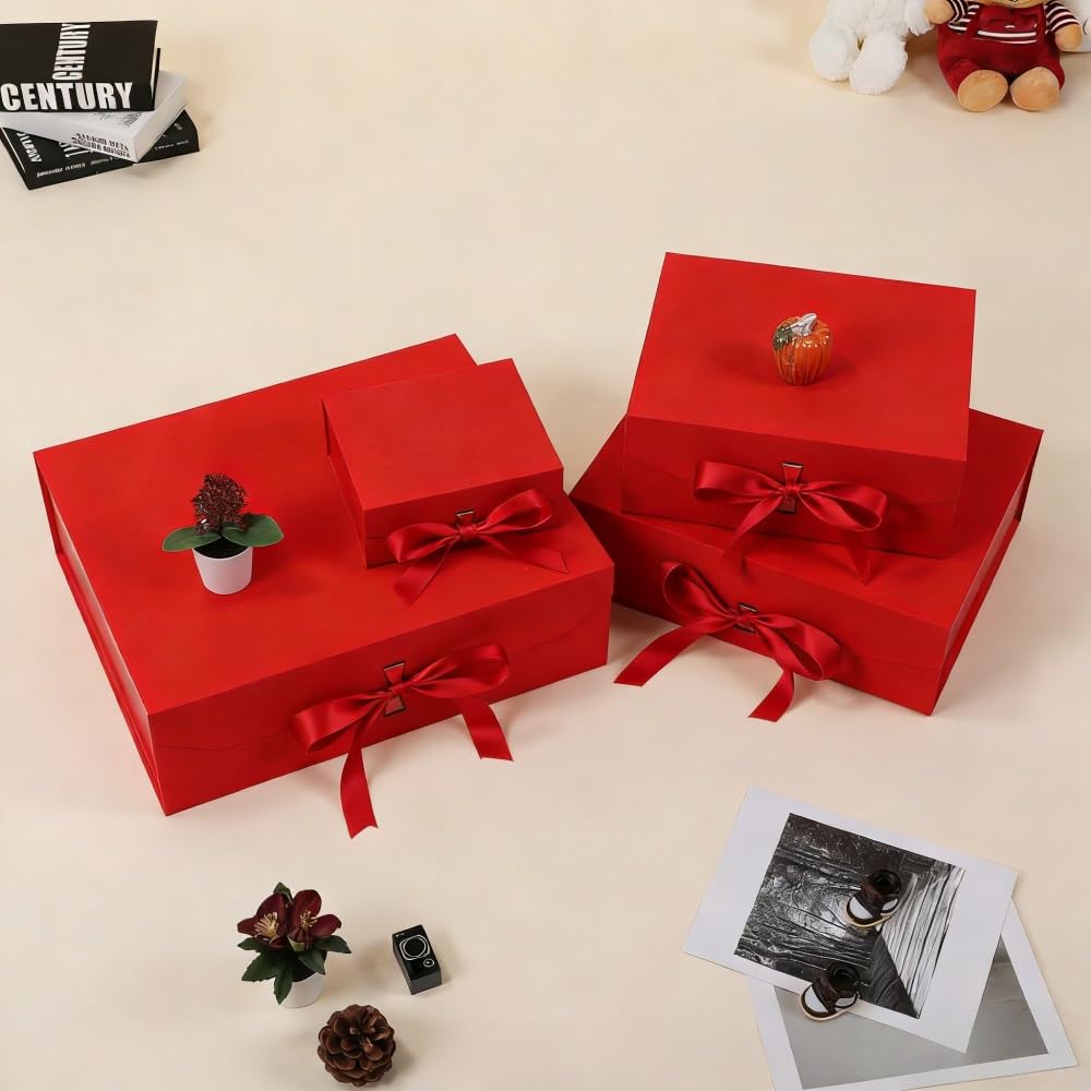 GoooodGift Large Gift Box Red 1 Pack 13.5x11x5.3 inch Luxury Gift Box for Presents with Magnetic Closure Lid Collapsible,Birthday,Christmas,Wedding,Contains Shredded Paper Filler
