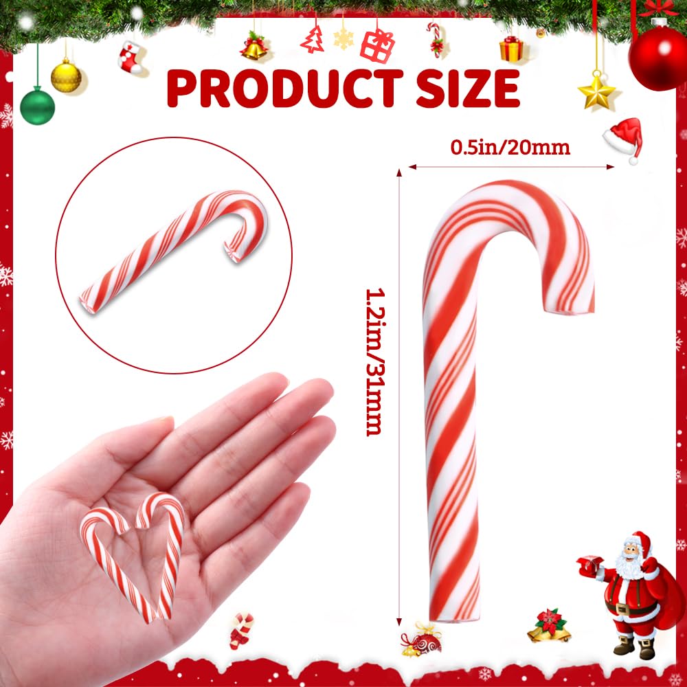 Celltestria 80Pcs Christmas Mini Candy Canes Faux Clay Candy Canes for Crafts Red and White Candy Cane Miniatures Xmas Candy Stick Decorations for Vase Filler Tree Hanging Party