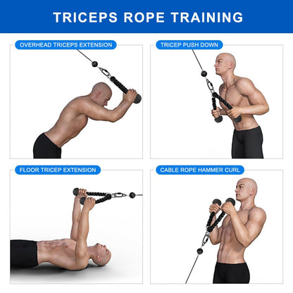 Kipika Set of 2 Tricep Rope, 28 & 36 Inch, Cable Machine Attachments Pulley System Gym Pull Down Rope, Heavy Duty Nylon Rope with Soft Rubber Ends, Black
