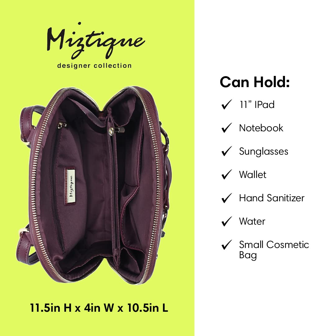 MMS Brands Miztique Daisy Convertible Backpack Purse for Women | Vegan Leather Shoulder Strap Bag or Convertible Backpack | (Berry)