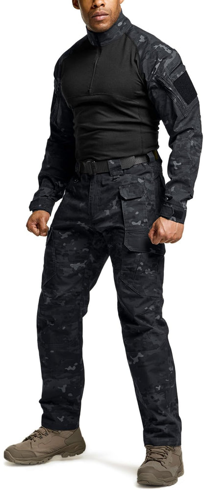 CQR Men's Tactical Pants, Water Resistant Ripstop Cargo Pants, Lightweight EDC Work Hiking Pants, Outdoor Apparel, Duratex Mag Pocket Print Utility Camo Black, 36W x 34L