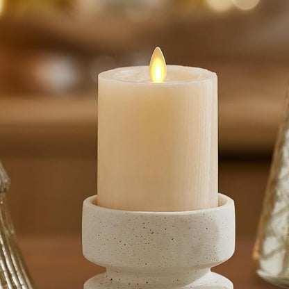 Luminara Selenite Looking Flameless Candle, White Swan 3" x 4.5", Battery Operated Real Wax Moving Flame LED Pillar w/Timer, Home Decor Unscented