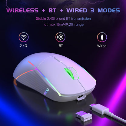 FFJ Wireless Gaming Mouse, 24000 DPI, Tri-Mode 2.4G/USB-C/Bluetooth 5.3 Gaming Mouse Wireless, RGB Programmable Mouse Gamer, 75Hrs Battery Life, Rechargeable Gaming Mice for PC, Mac, PS5, Xbox - Black