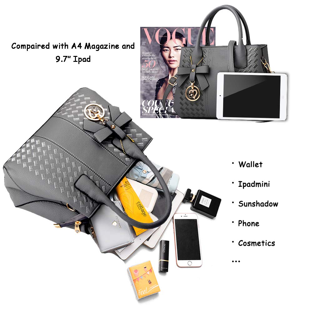 Jeniulet Purses and Handbags for Women Fashion Ladies PU Leather Top Handle Satchel Shoulder Tote Bags Dark Gray 10.2" x 3.9" x 7.9"