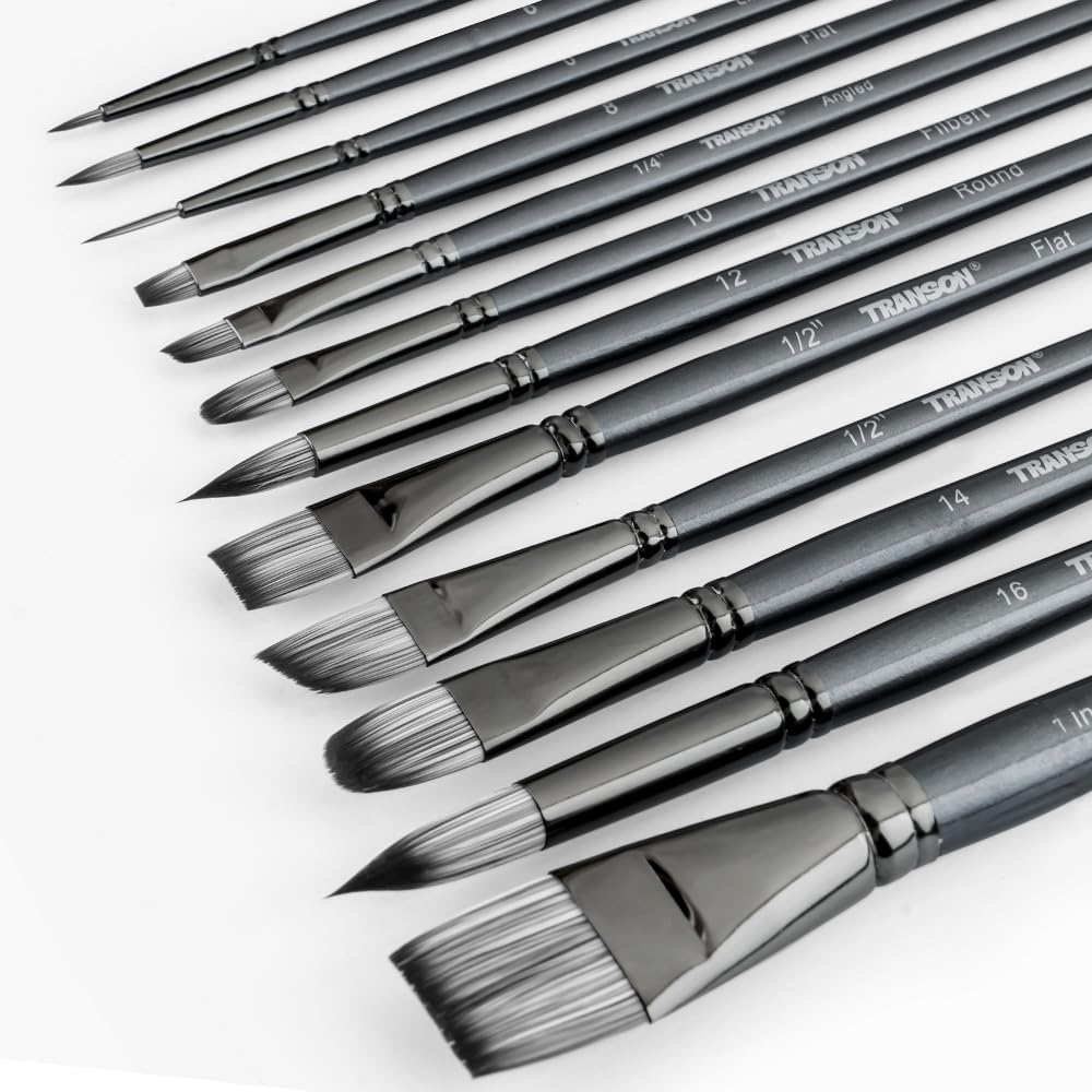 Transon Artist Paint Brush Set of 12 for Watercolor Acrylic Gouache Oil and Tempera Painting