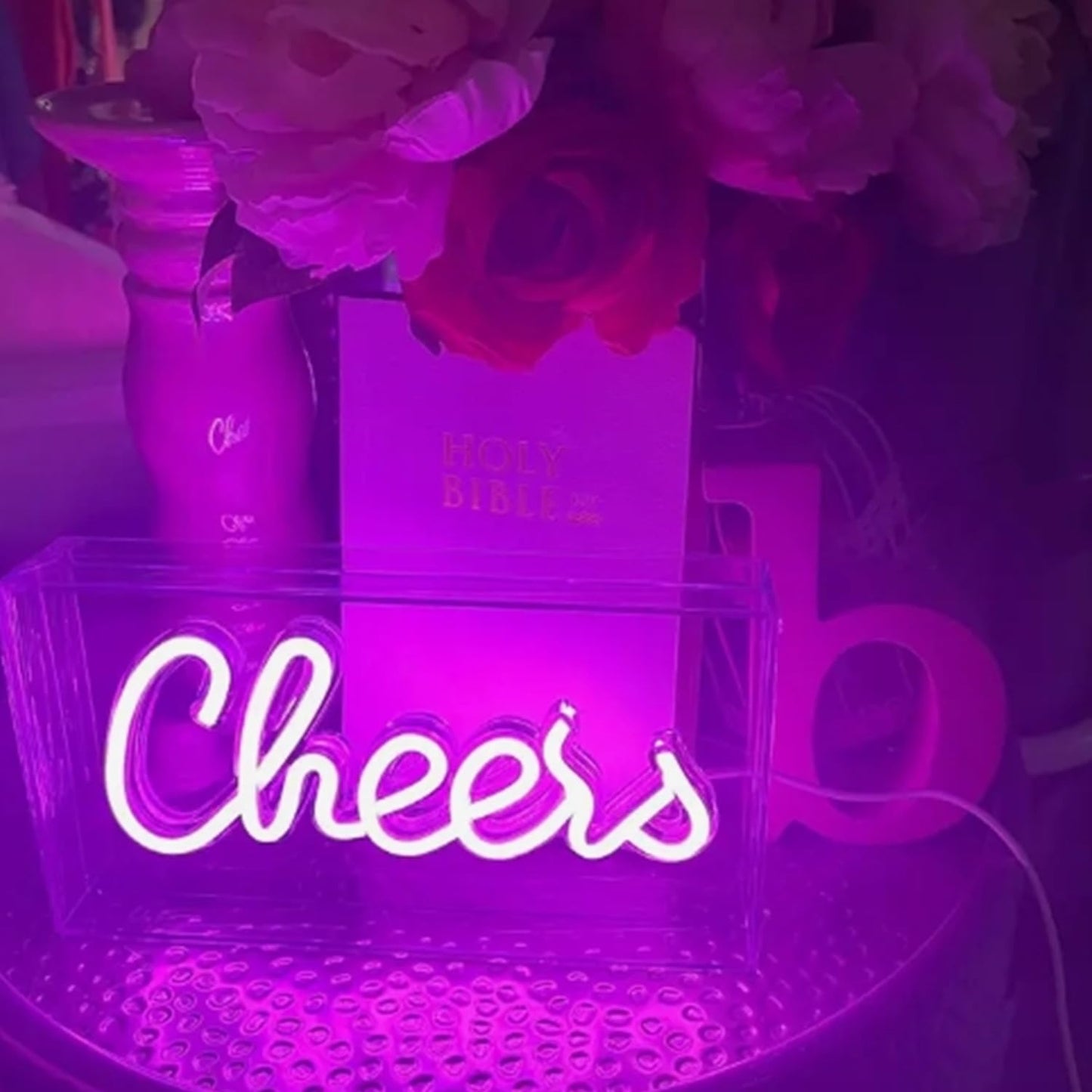 Cheers Neon Light,3D Countertop Standable LED Cheers Pink Neon Sign Decorative Letter Light Sign for Wedding Birthday Graduation Sports Party,Lighting Accessories for Bar Cart, 11.8x5.9x1.85in