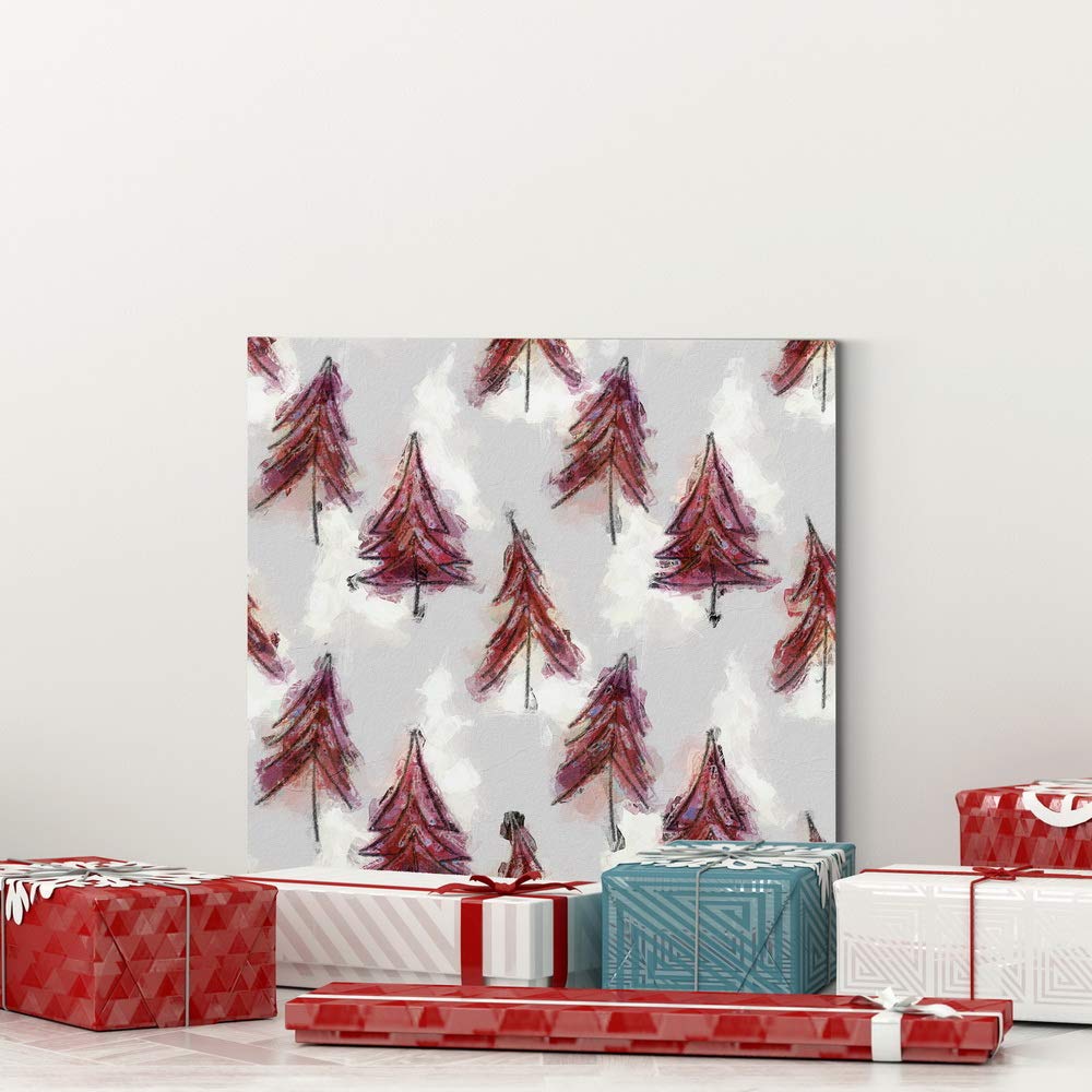 Renditions Gallery Christmas Tree Forest (Red) Wall Art, Cute Winter Artwork, Festive Holiday Patterned Decor, Premium Gallery Wrapped Canvas, Ready to Hang, 10 in H x 10 in W, Made in America