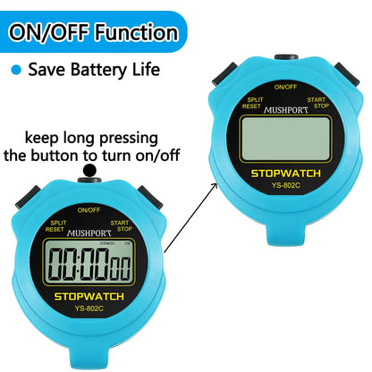 MUSHPORT Stopwatch Timer Only Stopwatch Mode, ON/Off Silent Large Display Simple Operation, Without Clock Date Countdown, Digital Stop Watch for Sports Kids Coaches, Blue