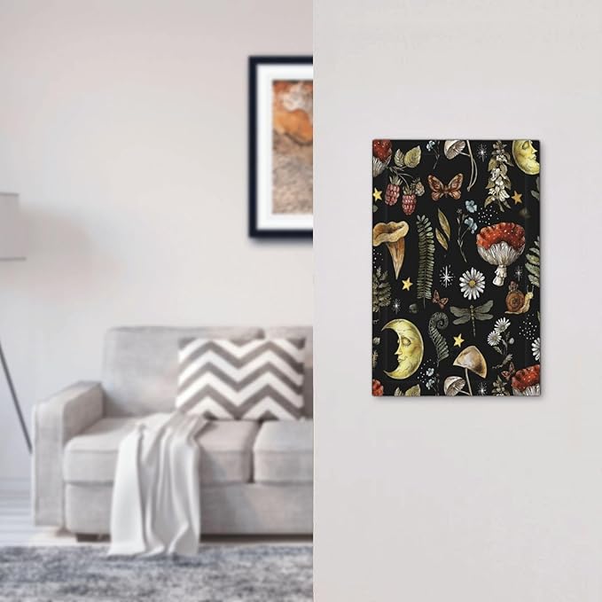 Nature Plant Botanical Daisy Mushroom Snails And Moon 1 Gang Light Switch Cover No Device Wall Plate Decorative Single Blank Switchplate Electrical Faceplate for Bathroom Art Panel Decorate