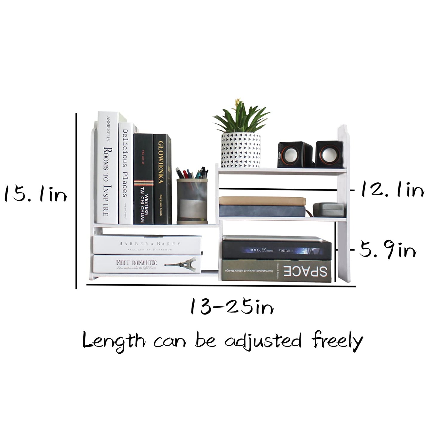 YGYQZ Adjustable PVC Desktop Organizer Storage Rack - White Desk Shelf for Office, Women, Dormitory & Home Decor