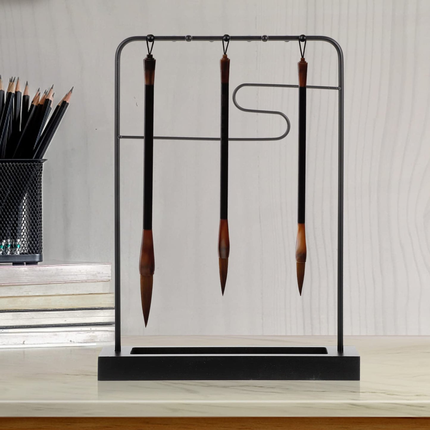 COHEALI Japanese Calligraphy Brush Hanger Rest Sumi Brush Holder Metal Brush Chinese Pen Hanging Shelf Stand Rack Drawing Paint Brush Drying Rack for Writing Desktop Organizer Shelf