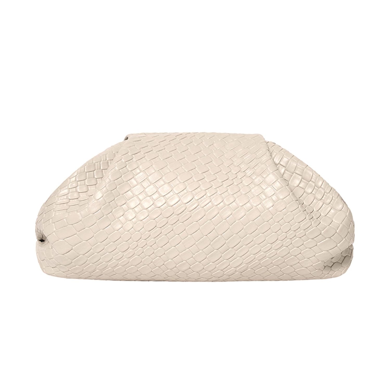 MXCMXC Women’s Woven Evening Bag Clutch Purse, Elegant Dumpling Handbag PU Leather Ruched Bag for Party Cocktail Wedding (Beige)