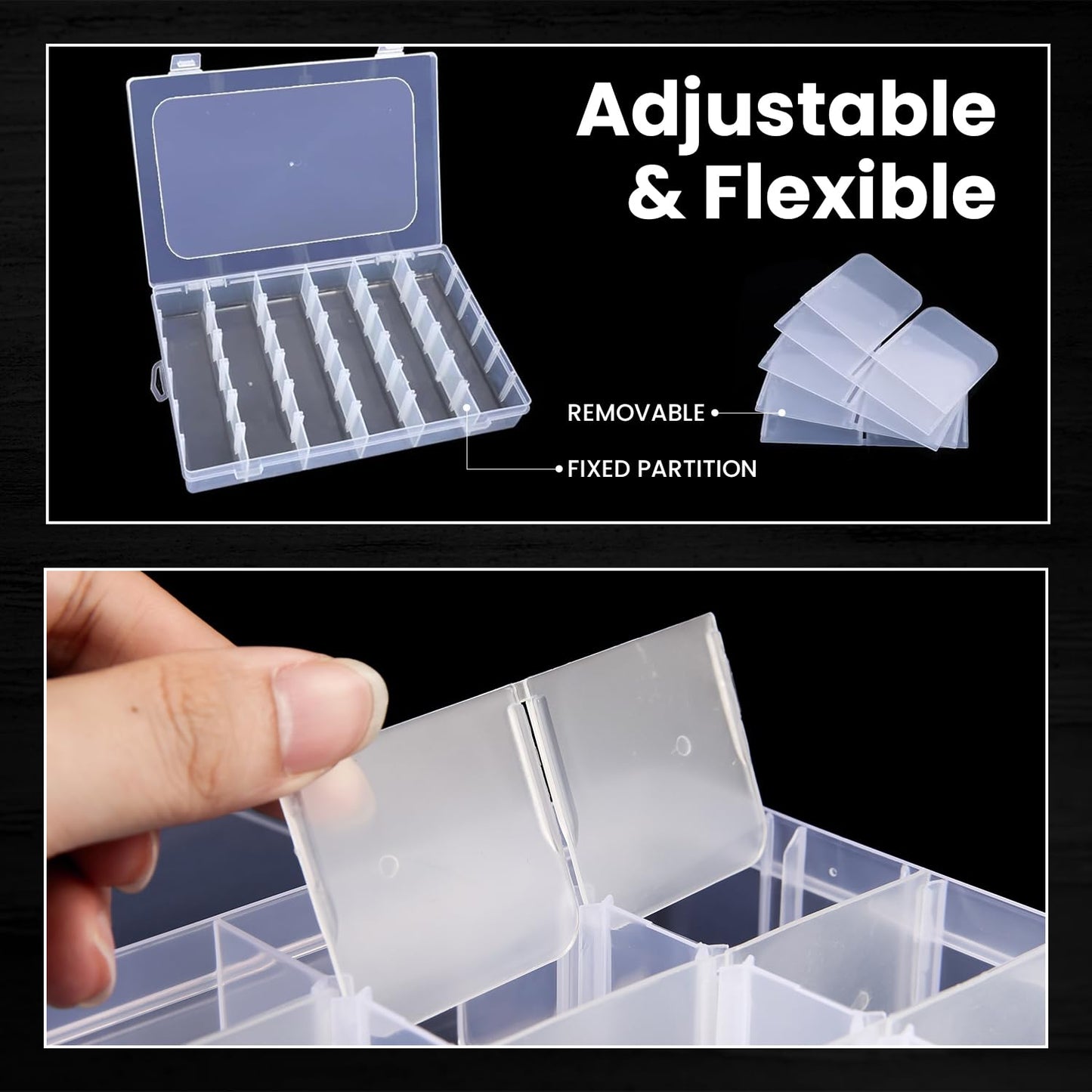 Budreu 8pack 36 Grids Plastic Clear Organizer Box bead Storage Containers with Adjustable Dividers for Craft Jewelry Fishing Tackles Parts Storage with 8 Sheets Label Stickers