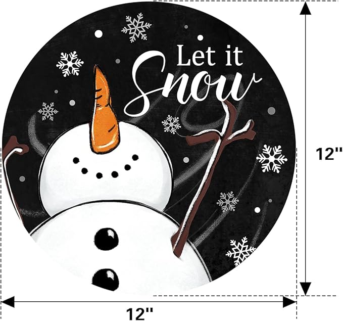 Deroro Winter Snowman Sign for Front Door Decor, Black Let It Snow Welcome Farmhouse Wood Door Hanger for Outdoor Outside Porch, Rustic Christmas Snowflakes Wooden Wreath Wall Hanging Decoration
