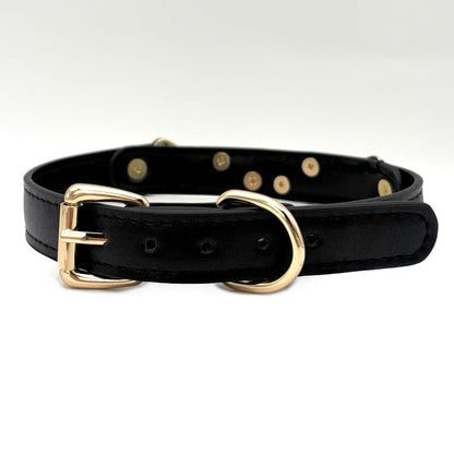 EverGlimp Handmade Leather O-Ring Choker Necklace for Women - Adjustable Punk Gothic Collar with Gold-Tone Accents (Black-Heart)