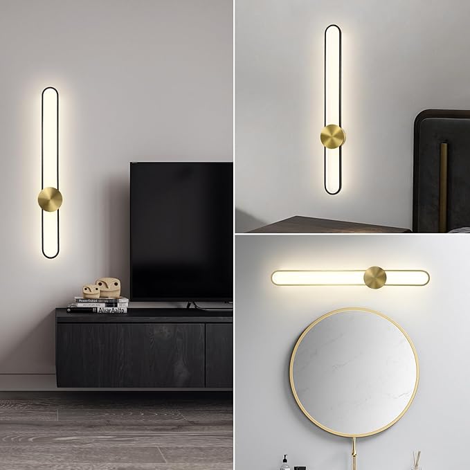 JAYMP Modern Wall Sconce Dimmable LED Wall Light Fixture, Hardwired Wall Lamp for Living Room, Dining Room, Bedroom, Hallway, Lobby, Entryway (Brushed Gold, H90cm/35.4inch)