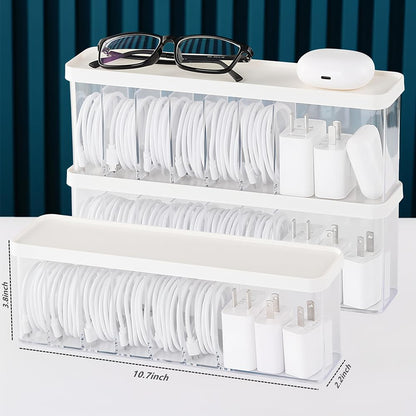 Nkocvew Charger Cable Cord Storage Organizer Box - 3 Pack With Lid - Easy Storage Without Cable Ties