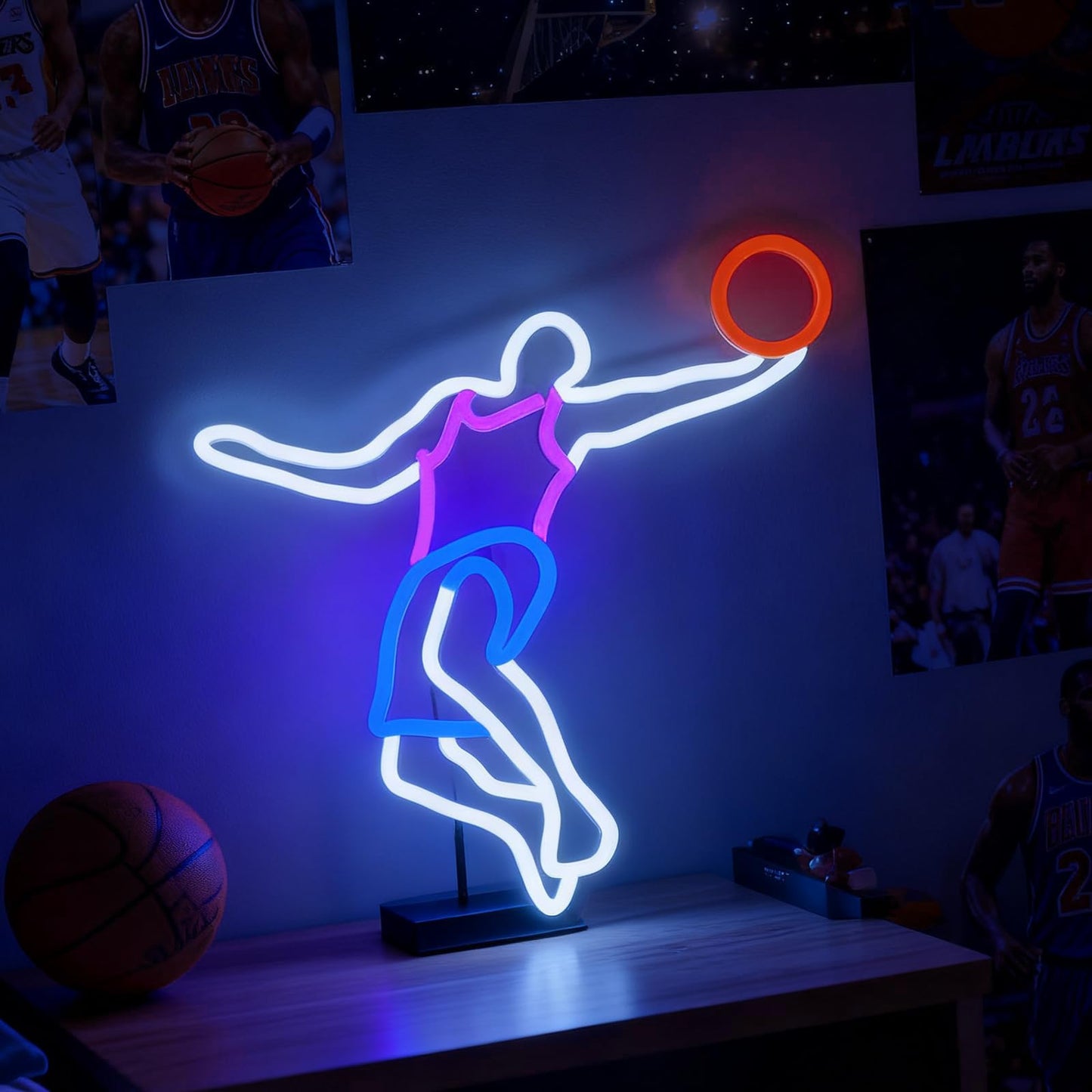 Mvorixa Basketball Neon Sign for Wall Decor, Basketball LED Sign Slam Dunk Neon Lights, Dimmable Neon Basketball Sign for Boys&Girls Game Room, Man Cave, Fan Party, Teen Bedroom & Sports Fans (15.07x12.71 in)