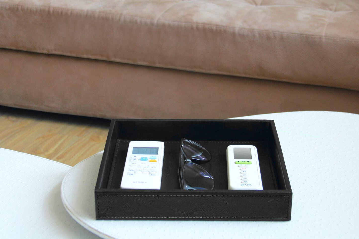 Vixdonos Valet Tray Nightstand Organizer Leather Catchall Tray for Perfume,Jewelry,Key and Remote on Counter or Dresser(Black)