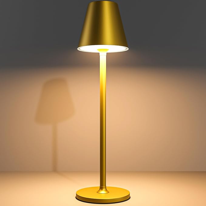 LED CordlessTable Lamp,4000mAh Rechargeable Battery Desk lamp,3 Level Brightness Portable Night Light, Minimalist Design, for Couple Dinner/Coffee Table/Restaurant/Bedroom(Bronze)
