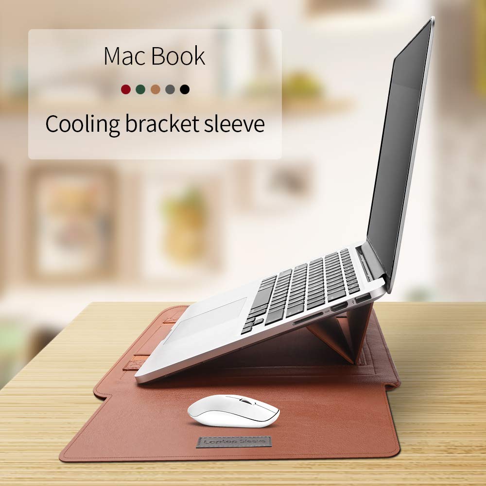 GANGANPRO Laptop Sleeve 16-17" Case with Stand Compatible with Microsoft Surface Laptop 5/4/3/2 13.5", MacBook Air/Pro 13.3", PU Leather Sleeve for 15-16" Computers - Brown
