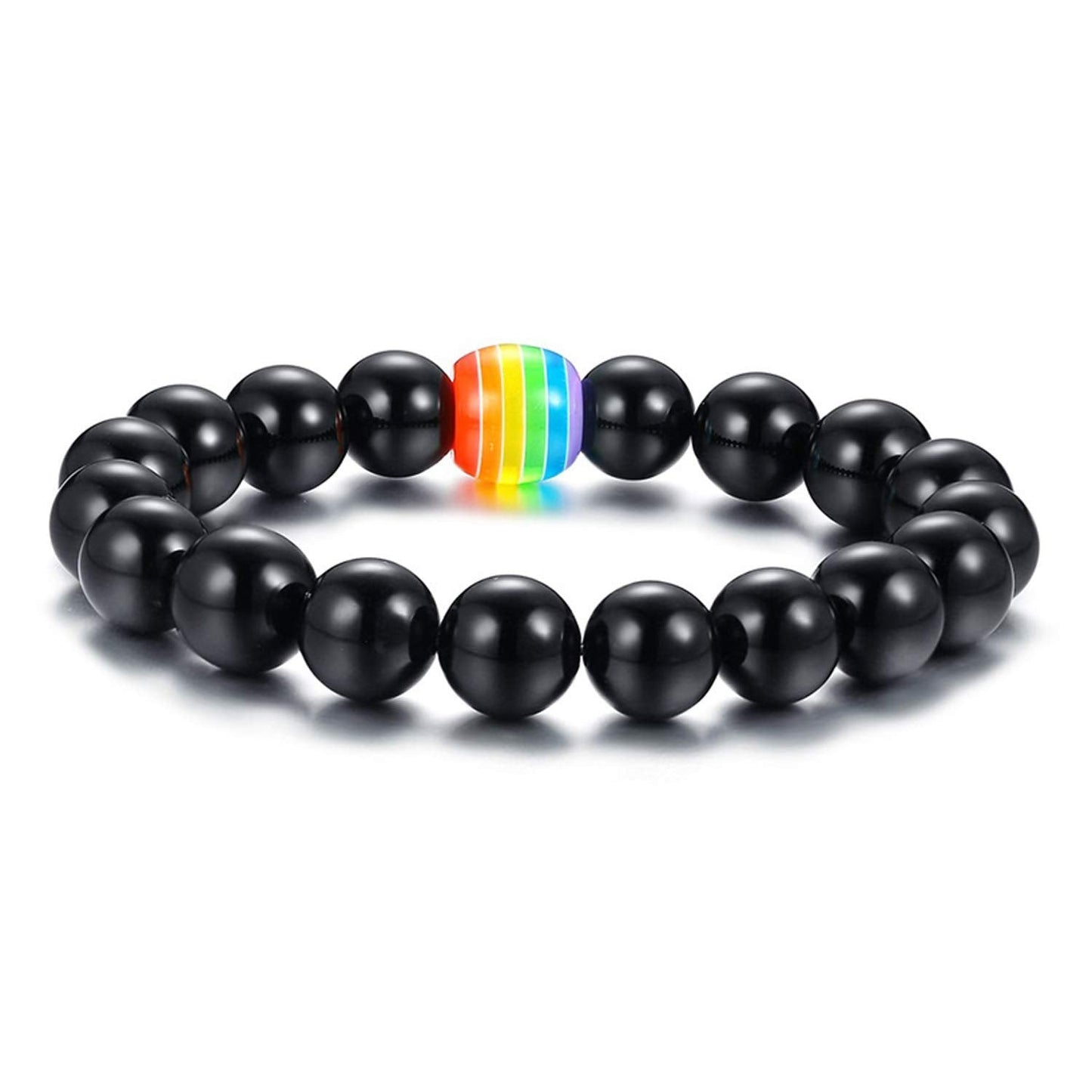 Nanafast LGBT Gay Rainbow Relationship Beaded Bracelet Couple Matching Pride Bead Bracelets Bangle 2 Pack (White/Black)