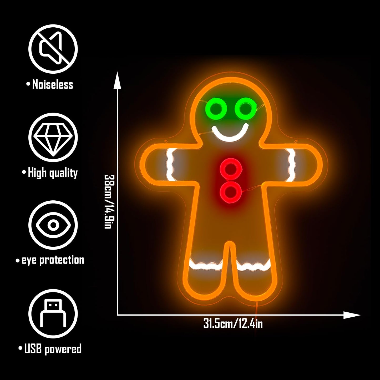 Gingerbread Man Neon Sign for Wall Decor Christmas Neon Signs for Bedroom Dimmable Led Neon Signs Neon Light Sign for Bedroom Living Room Home Christmas Decor Gift for Children Kids