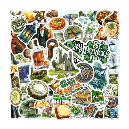 108 PCS Irish Stickers, Waterproof Vinyl Decals, Irish Themed Decorations for Laptop, Water Bottle, Journals, Scrapbooks, Ireland Travel Souvenir Sticker Pack for Teens, Adults
