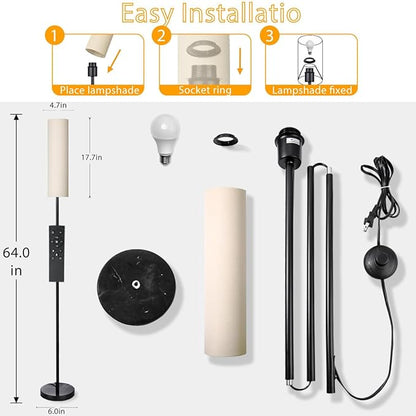 Floor Lamp for Living Room, Lamp with 3 Color Lampshades, Remote Standing Lamp for Bedroom, Office, Room décor(Bulb Included) (Ivory)