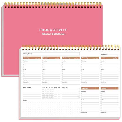 Weekly Productivity Planner - 8" x 11" Dashboard Desk Pad/Planner, Habit Tracker, Spiral Undated Weekly Planner for Office/School/Home, 54 Weeks, Pink