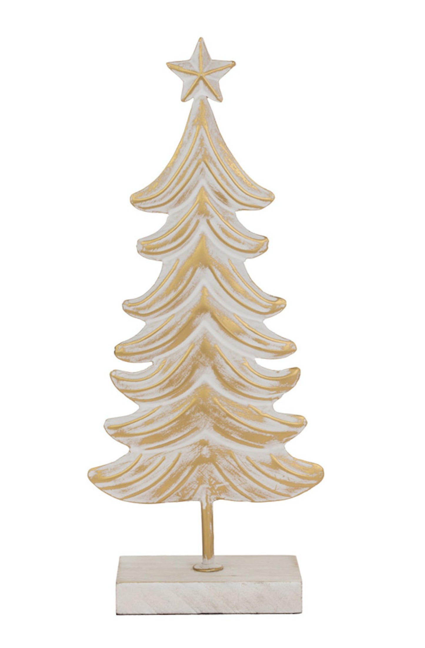 Boston International Christmas Tree for Tabletop Mantel Shelf Winter Holiday Decorations for Home, Medium, Metal White & Burnished Gold Tree