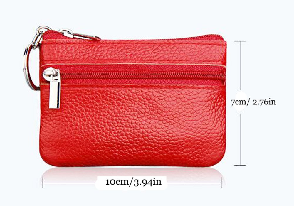 iToolai Women's Leather Small Coin Change Purse with Keychain, Mini Card Holder Wallet, Red