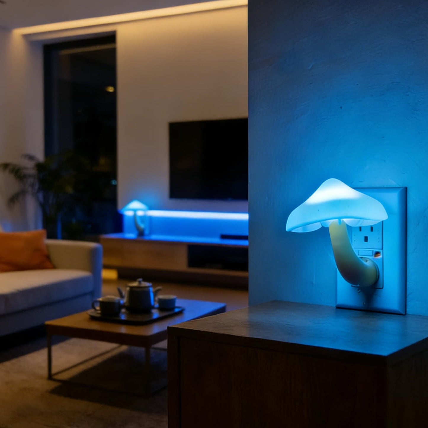 AUSAYE 4 Pack Plug in Night Light, Mushroom Light LED Nightlights for Kids, Adults, Bedroom, Bathroom,Hallway, Stairs, Kitchen Blue