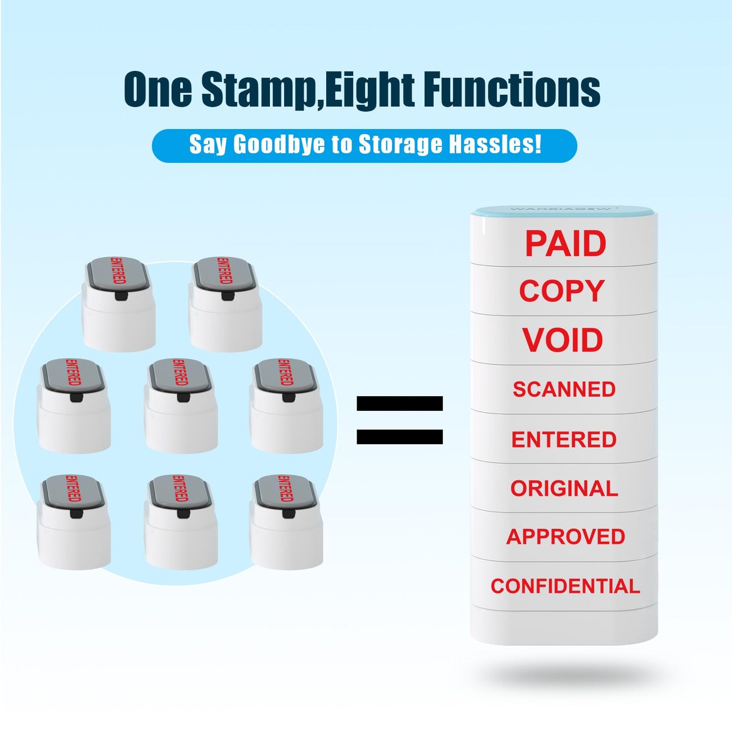 8-in-1 Office Stamps - Self-Inking Office Stamp Set for Paid, Copy, Void, Scanned, Entered, Original, Approved, and Confidential Stamps for Office Message Supplies - Red Ink (Office Stamps)