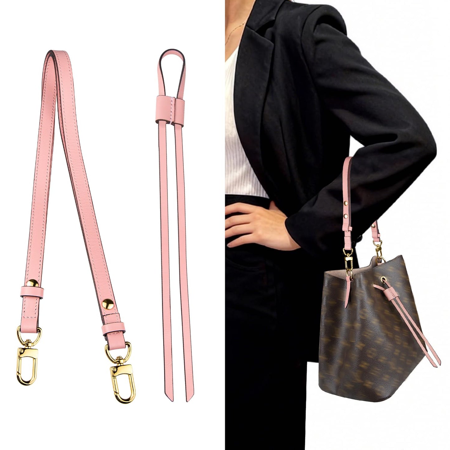 Soying Strap Kit for Neonoe Bag, Replacement Leather Shoulder Strap with Drawstring Strap for Neo Noe-Rouse Poudre
