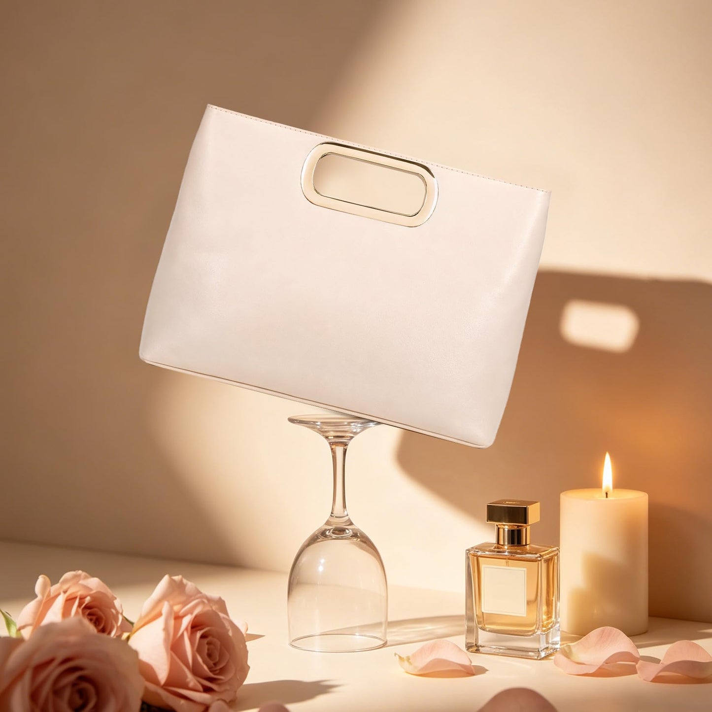 XquiziFit Clutch Purse for Women Evening Clutch Handbag for Wedding Party Formal Evening Bag with Detachable Chain Nude Clutch PU Leather