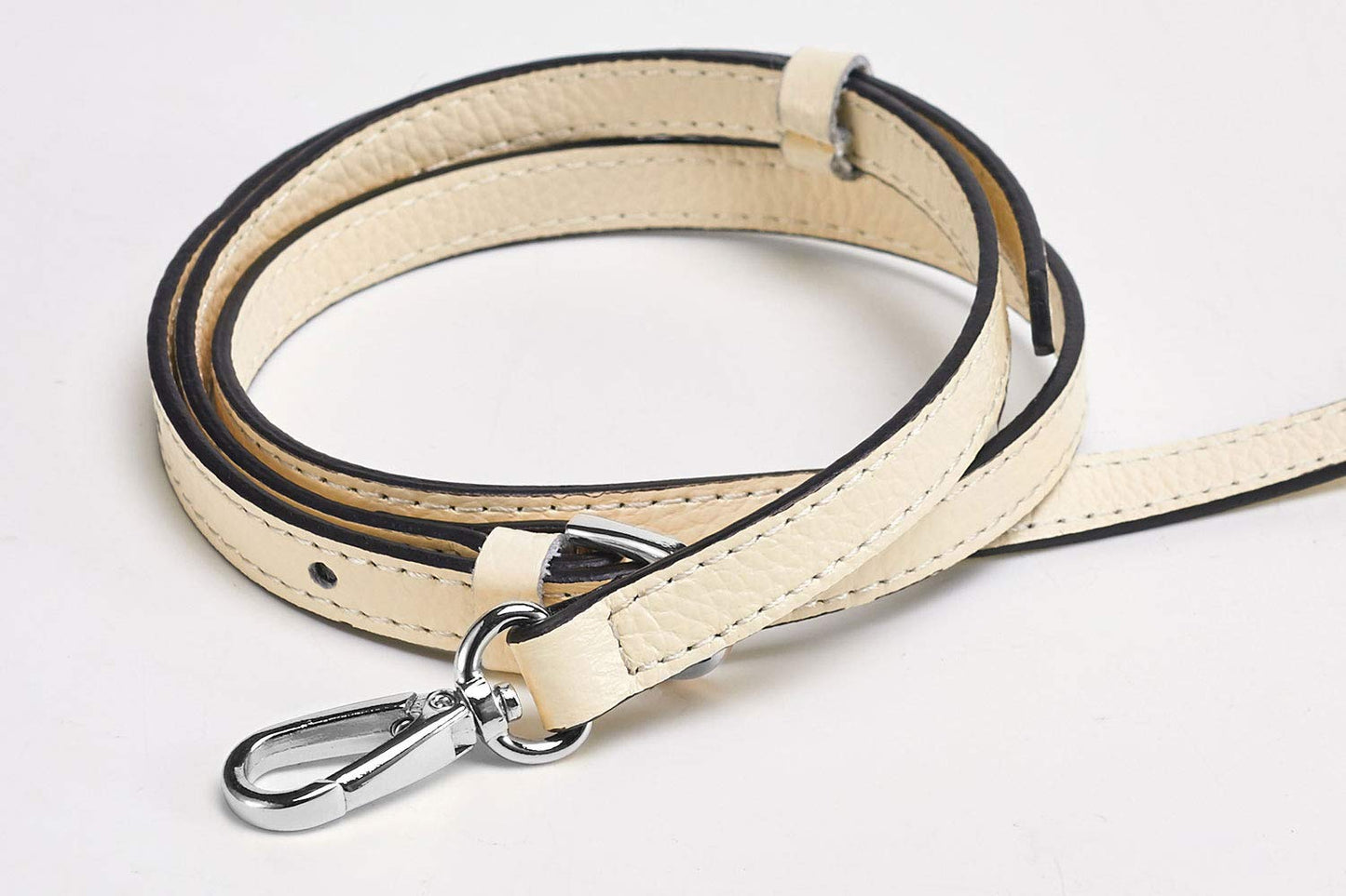 LIVE UP Full Grain Purse Strap Genuine Leather Replacement for Cross Body Bag Handbags(Beige-Silver Buckles)