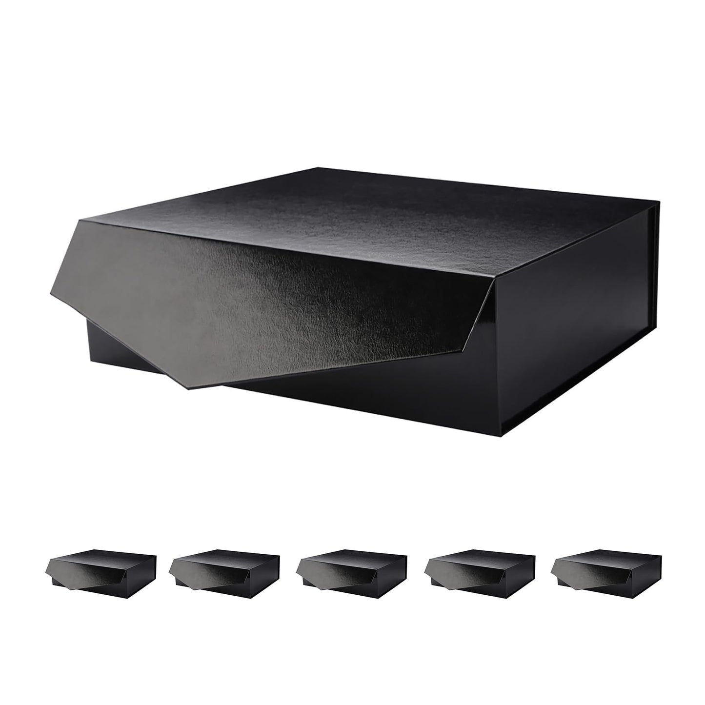 PACKHOME 6 Large Gift Boxes with Lids 13.5x9x4.1 Inches, Sturdy Collapsible Gift Boxes with Magnetic Closure (Glossy Black, Grass Texture)