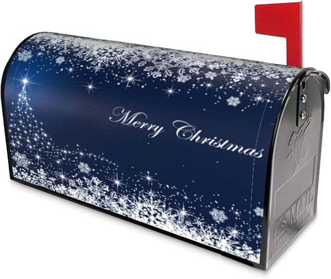 Christmas Mailbox Covers Blue Winter Snowflake Tree Magnetic Letter Post Box Cover Standard Size 25.5 x 21 Inch Garden Yard Home Decorative