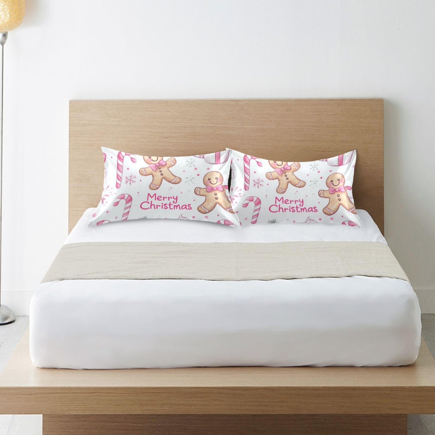 Dalzium Satin Pillowcase for Hair and Skin, Christmas Gingerbread Pink Cookies Silky Pillow Case Body Pillow Covers Queen Size with Envelope Closure