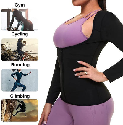 Sauna Suit for Women Sweat Body Shaper Jacket Hot Waist Trainer Long Sleeve Zipper Shirt Workout Top (Silver, Small)