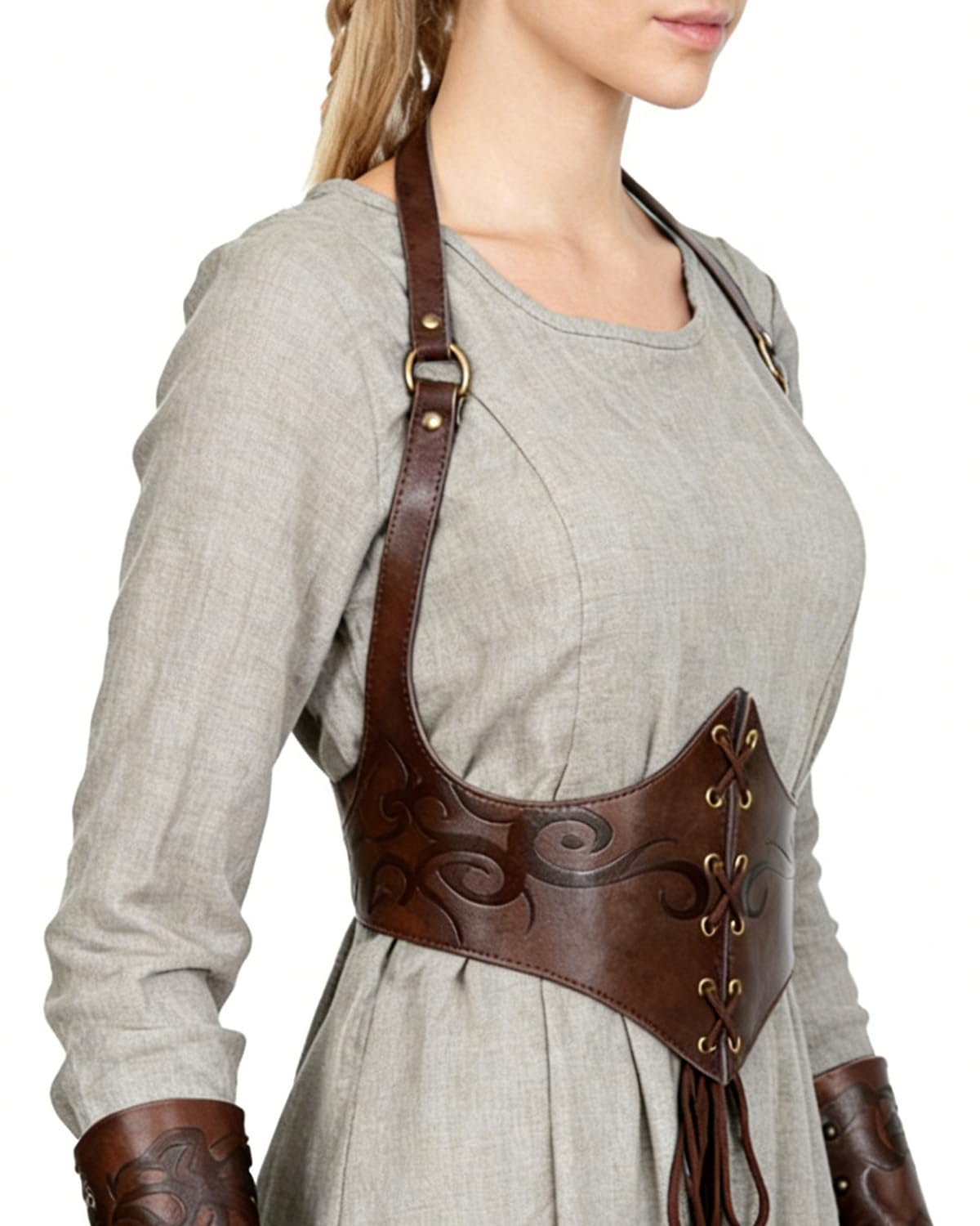 L'VOW Renaissance Leather Corset Belt Viking Waist Cincher Belt Women Halloween LARP Medieval Accessory(Brown,XXL)
