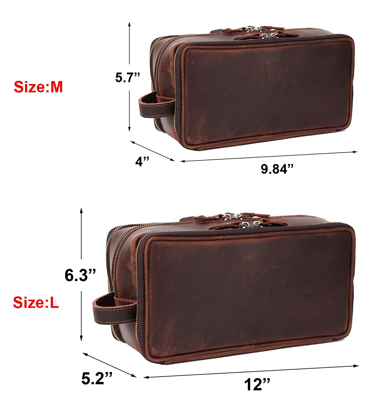 RC ROCKCOW Personalized Leather Toiletry Bag for Men Travel Shaving Dopp Kit-Large Cosmetic Bags Toiletries Bathroom Organizer