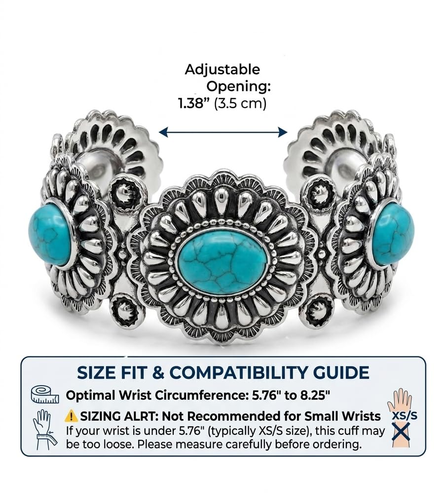 BUBGDYFO Boho Western Statement: Turquoise Cuff Bracelet for Women - Ideal for Music Festivals, Adjustable Cowgirl Country Concerts & Daily Wear Gift