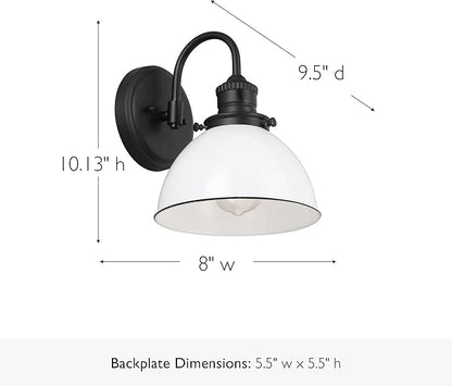 Design House Savannah Rustic Farmhouse Wall Light, Dimmable, Matte Black, White Metal Shade, 8 in x 9.5 in x 10.13 in, 588293