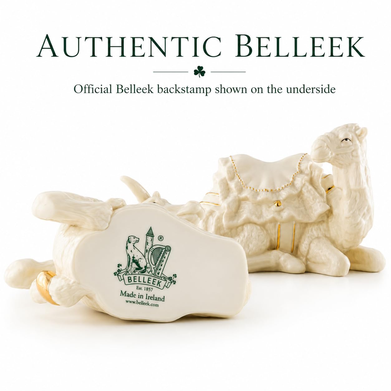 Belleek Living Manger Set Ox and Camel, Christmas Nativity Figurines with Gold Embossed Detail, Holiday Home Decor Set of 2 Assortment Figurines